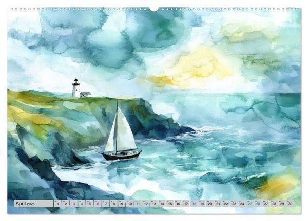 Produktbild: Segeltr&auml;ume und Leuchtturmlichter (hochwertiger Premium Wandkalender 2026 DIN A2 quer), Kunstdruck in Hochglanz