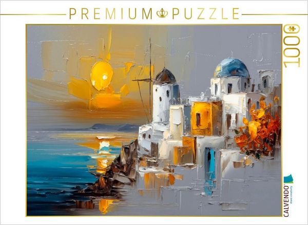 CALVENDO Puzzle Santorini - Steilküste bei aufgehendem Vollmond | 1000 Teile Lege-Größe 64x48cm Foto-Puzzle für glückliche Stunden, Sonstige von ,