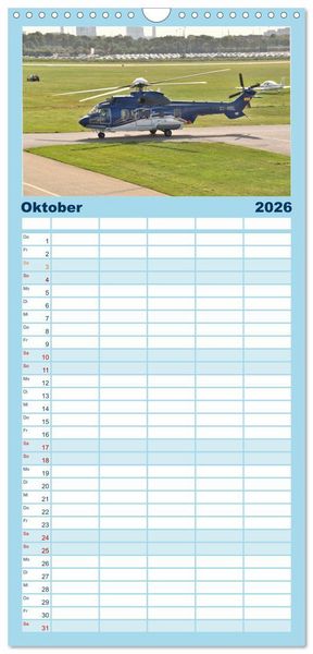 Produktbild: Familienplaner 2026 - Die beeindruckende Welt der Hubschrauber mit 5 Spalten (Wandkalender, 21 x 45 cm) CALVENDO