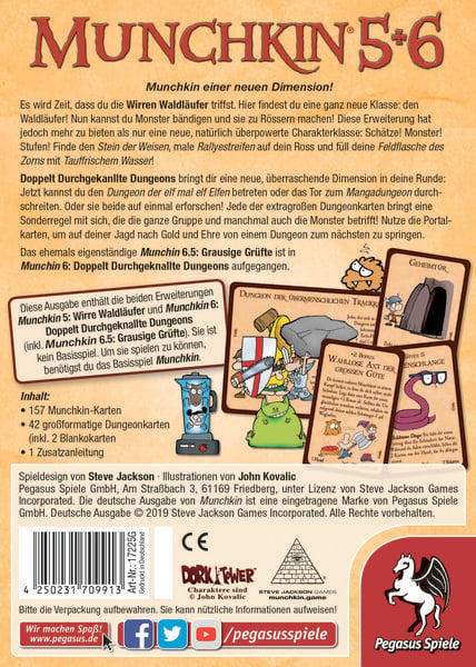 Produktbild: Pegasus - Munchkin 5+6+6.5, wirre Waldl&auml;ufer + Dungeons + gr. Gr&uuml;fte