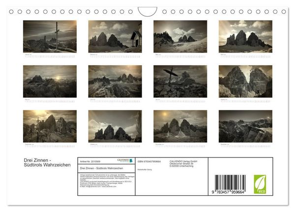 Produktbild: Drei Zinnen - S&uuml;dtirols Wahrzeichen (Wandkalender 2026 DIN A4 quer), CALVENDO Monatskalender