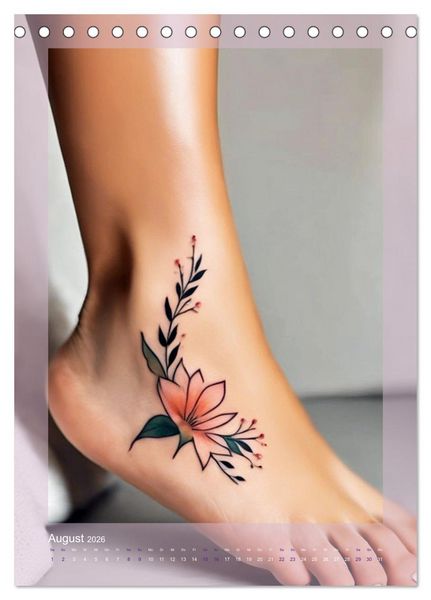 Produktbild: Florale Tattoos Stilvoll und minimalistisch (Tischkalender 2026 DIN A5 hoch), CALVENDO Monatskalender