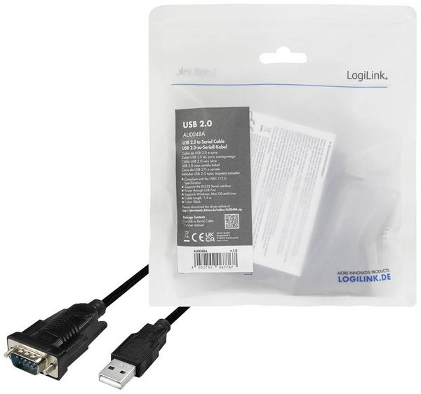 Produktbild: LogiLink Seriell Adapter [1x USB 2.0 Stecker A - 1x D-SUB-Stecker 9pol.] 1.5m Schwarz