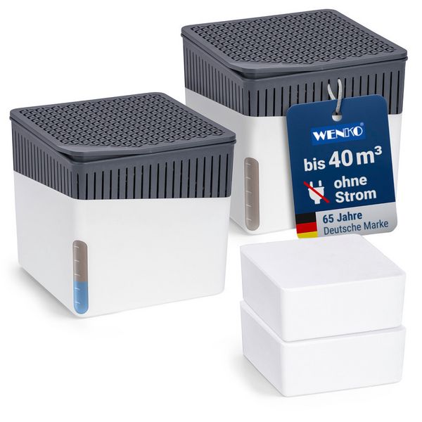 Produktbild: Raumentfeuchter Mod. Cube Wei&szlig; 500 g, 2er Set, beugt Schimmel und Ger&uuml;chen vor