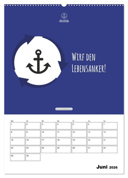 Produktbild: hafenprinzessin: Ankertr&auml;ume & Meer - Der moderne Zitate-Wandkalender f&uuml;r maritime Lebensmomente! (Wandkalender 2026 DIN A2 hoch), CALVENDO Monatskalender