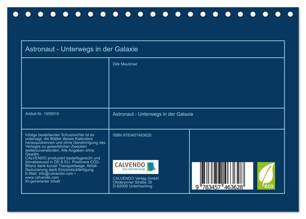 Produktbild: Astronaut - Unterwegs in der Galaxie (Tischkalender 2026 DIN A5 quer), CALVENDO Monatskalender