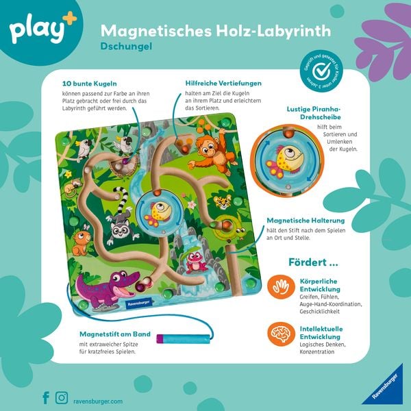 Produktbild: Play+ Magnetisches Holz-Labyrinth: Dschungel - ab 18 Monate