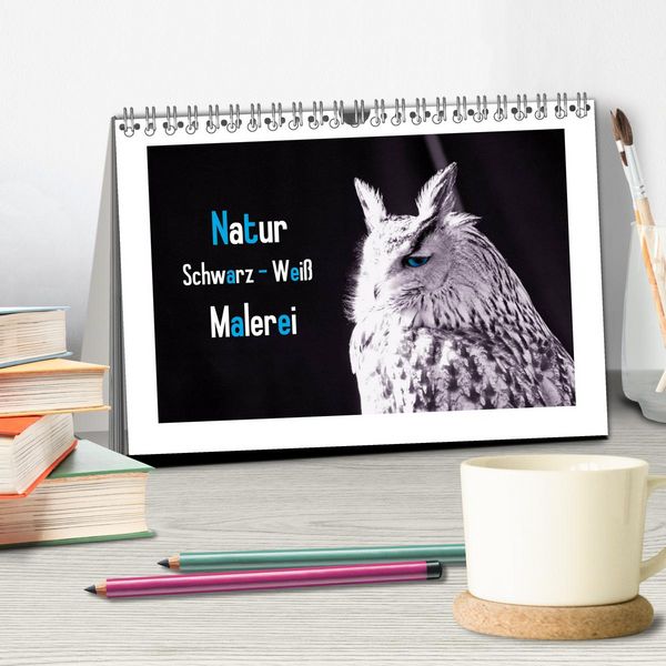 Produktbild: Natur schwarz - wei&szlig; Malerei (Tischkalender 2026 DIN A5 quer), CALVENDO Monatskalender