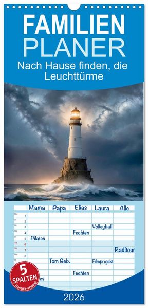 Familienplaner 2026 - Nach Hause finden, die Leuchttürme mit 5 Spalten (Wandkalender, 21 x 45 cm) CALVENDO