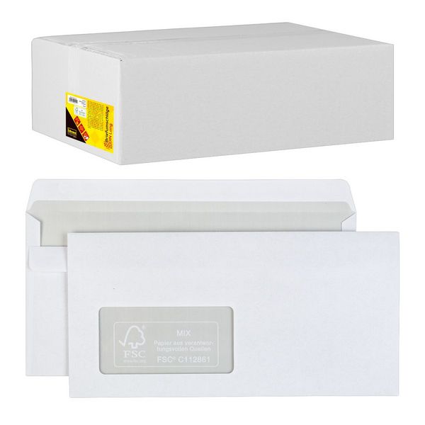 Idena Briefumschläge 75g/m² selbstklebend mit Fenster weiß DIN lang 1000 Stück