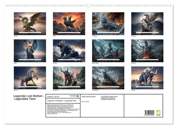 Produktbild: Legenden und Mythen - Legend&auml;re Tiere (Wandkalender 2026 DIN A2 quer), CALVENDO Monatskalender