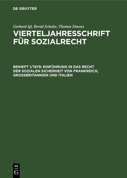 Produktbild: Vierteljahresschrift f&uuml;r Sozialrecht / Einf&uuml;hrung in das Recht der sozialen Sicherheit von Frankreich, Gro&szlig;britannien und Italien