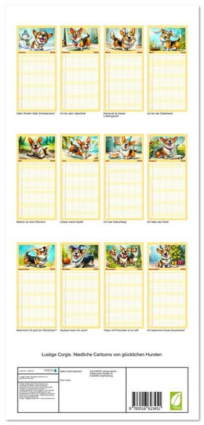 Produktbild: Familienplaner 2026 - Lustige Corgis. Niedliche Cartoons von gl&uuml;cklichen Hunden mit 5 Spalten (Wandkalender, 21 x 45 cm) CALVENDO