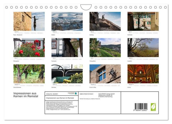 Produktbild: Impressionen aus Kernen im Remstal (Wandkalender 2026 DIN A4 quer), CALVENDO Monatskalender