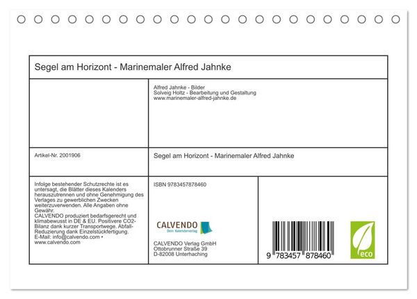 Produktbild: Segel am Horizont - Marinemaler Alfred Jahnke (Tischkalender 2026 DIN A5 quer), CALVENDO Monatskalender