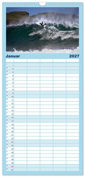 Produktbild: Familienplaner 2027 - Faszination Surfen mit 5 Spalten (Wandkalender, 21 x 45 cm) CALVENDO