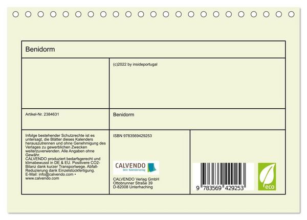 Produktbild: Benidorm (Tischkalender 2027 DIN A5 quer), CALVENDO Monatskalender