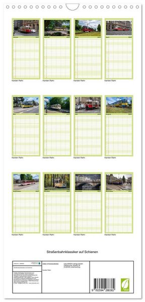 Produktbild: Familienplaner 2027 - Stra&szlig;enbahnklassiker auf Schienen mit 5 Spalten (Wandkalender, 21 x 45 cm) CALVENDO