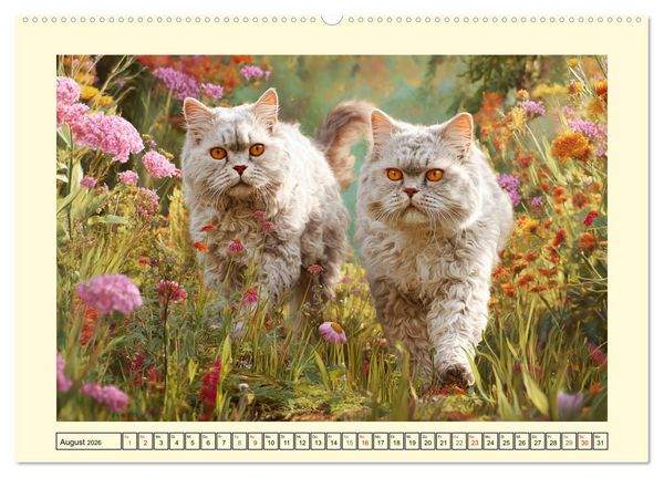 Produktbild: Selkirk Rex Katzen. Lockenzauber im Blumengarten (hochwertiger Premium Wandkalender 2026 DIN A2 quer), Kunstdruck in Hochglanz