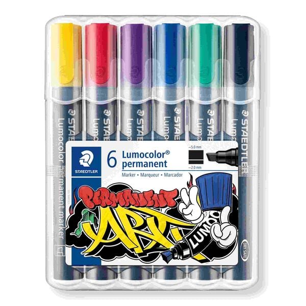 Produktbild: STAEDTLER Mars Lumocolor Schreib- und Zeichbedarf Lumocolor 350 permanent Marker m. Keilspitze, ART 6er Set