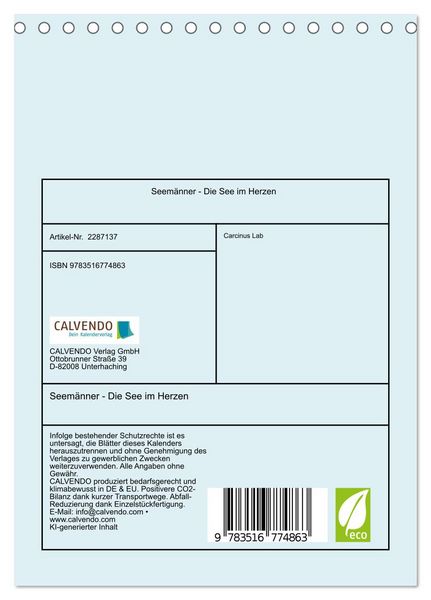 Produktbild: Seem&auml;nner - Die See im Herzen (Tischkalender 2027 DIN A5 hoch), CALVENDO Monatskalender