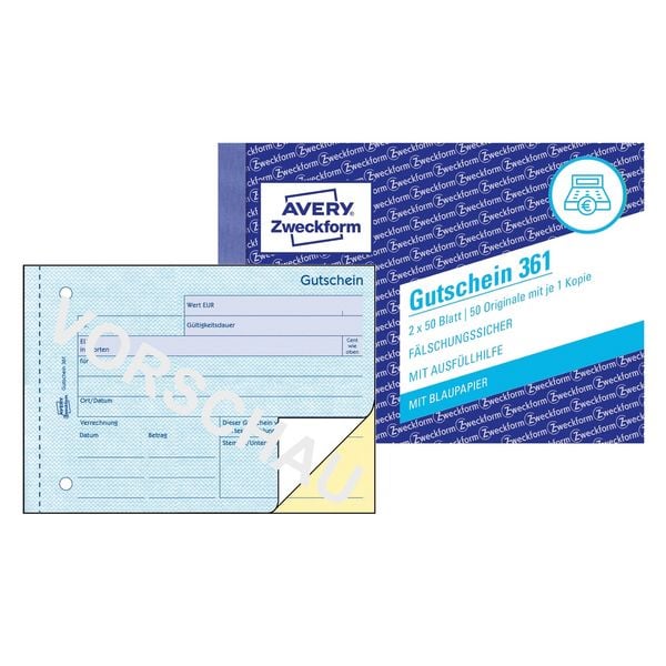 AVERY Zweckform Gutschein mit Blaupapier blau DIN A6 quer 100 Blatt