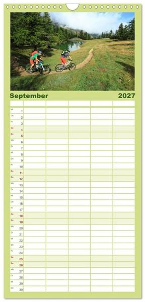 Produktbild: Familienplaner 2027 - Mountainbike Traumpfade mit 5 Spalten (Wandkalender, 21 x 45 cm) CALVENDO