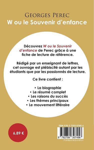 Produktbild: Fiche de lecture W ou le Souvenir d'enfance (&Eacute;tude int&eacute;grale)