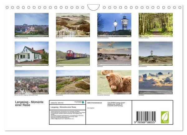Produktbild: Langeoog - Momente einer Reise (Wandkalender 2027 DIN A4 quer), CALVENDO Monatskalender