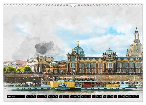 Produktbild: S&auml;chsische Dampfer Aquarelle (Wandkalender 2026 DIN A3 quer), CALVENDO Monatskalender