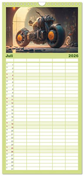 Produktbild: Familienplaner 2026 - Bizzare Motorr&auml;der mit 5 Spalten (Wandkalender, 21 x 45 cm) CALVENDO