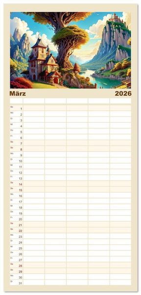 Produktbild: Familienplaner 2026 - Reise in einer M&auml;rchenwelt mit 5 Spalten (Wandkalender, 21 x 45 cm) CALVENDO