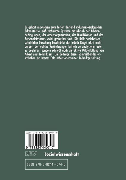 Produktbild: Arbeitsorientierte Technikgestaltung