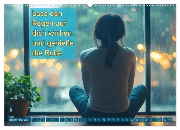 Produktbild: Regenmomente &ndash; Spr&uuml;che f&uuml;r graue Tage (hochwertiger Premium Wandkalender 2026 DIN A2 quer), Kunstdruck in Hochglanz