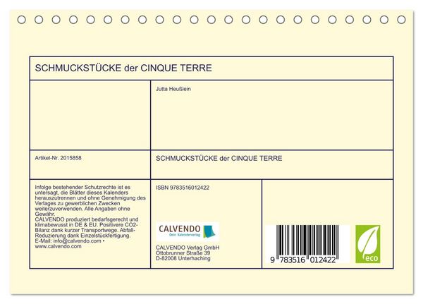 Produktbild: SCHMUCKST&Uuml;CKE der CINQUE TERRE (Tischkalender 2026 DIN A5 quer), CALVENDO Monatskalender