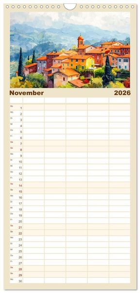 Produktbild: Familienplaner 2026 - Mediterrane Landschaften mit 5 Spalten (Wandkalender, 21 x 45 cm) CALVENDO
