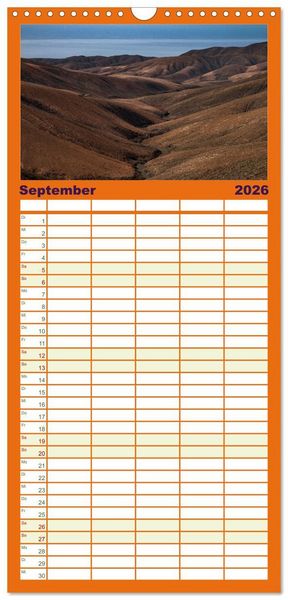 Produktbild: Familienplaner 2026 - Fuerteventura - Reise &uuml;ber die Vulkaninsel mit 5 Spalten (Wandkalender, 21 x 45 cm) CALVENDO