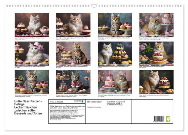 Produktbild: S&uuml;&szlig;e Naschkatzen - Pelzige Leckerm&auml;ulchen zwischen s&uuml;&szlig;en Desserts und Torten (Wandkalender 2026 DIN A2 quer), CALVENDO Monatskalender