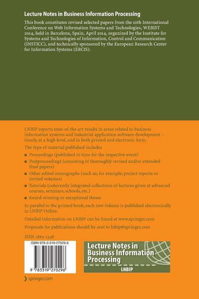 Produktbild: Web Information Systems and Technologies
