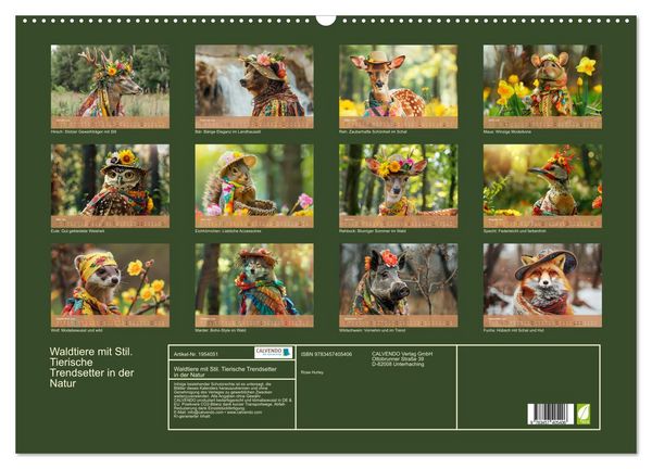 Produktbild: Waldtiere mit Stil. Tierische Trendsetter in der Natur (Wandkalender 2026 DIN A2 quer), CALVENDO Monatskalender