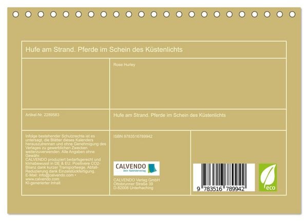 Produktbild: Hufe am Strand. Pferde im Schein des K&uuml;stenlichts (Tischkalender 2027 DIN A5 quer), CALVENDO Monatskalender