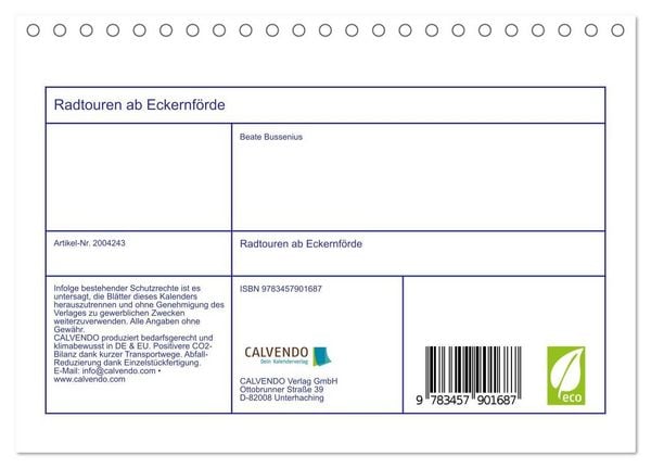 Produktbild: Radtouren ab Eckernf&ouml;rde (Tischkalender 2026 DIN A5 quer), CALVENDO Monatskalender