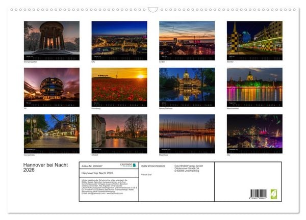 Produktbild: Hannover bei Nacht 2026 (Wandkalender 2026 DIN A2 quer), CALVENDO Monatskalender