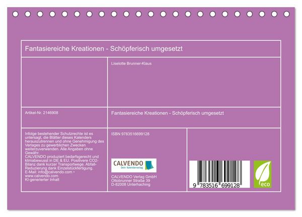 Produktbild: Fantasiereiche Kreationen - Sch&ouml;pferisch umgesetzt (Tischkalender 2026 DIN A5 quer), CALVENDO Monatskalender