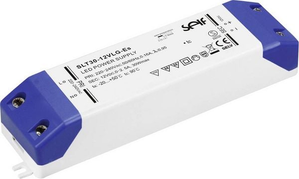Produktbild: Self Electronics SLT30-12VLG-ES LED-Treiber Konstantspannung 30 W 0 - 2.5 A 12.0 V/DC M&ouml;belzulassung, nicht dimmbar, &Uuml;berlastschutz, &Uuml;berspannung