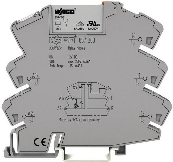 Produktbild: WAGO 857-304 Relaisbaustein Nennspannung: 24 V/DC Schaltstrom (max.): 6A 1 Wechsler 1St.