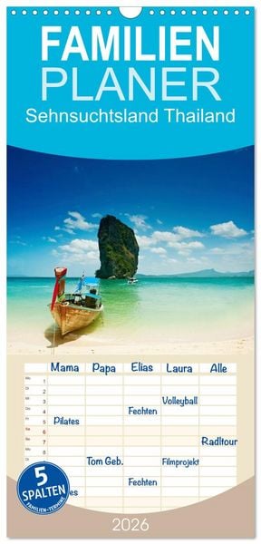 Produktbild: Familienplaner 2026 - Sehnsuchtsland Thailand mit 5 Spalten (Wandkalender, 21 x 45 cm) CALVENDO