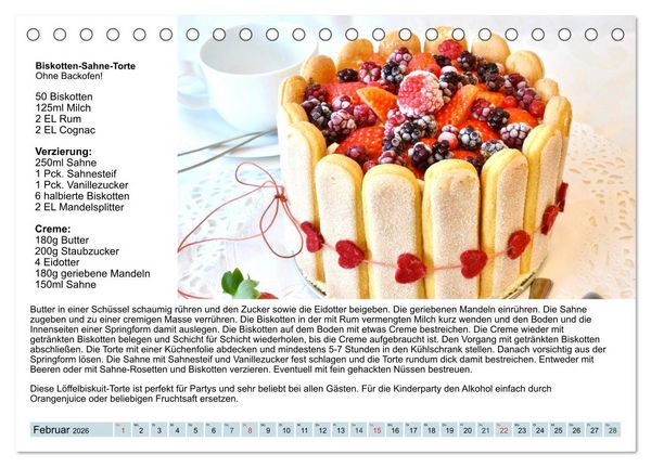 Produktbild: Exquisite Torten. K&ouml;stliche Rezepte f&uuml;r viele Anl&auml;sse (Tischkalender 2026 DIN A5 quer), CALVENDO Monatskalender