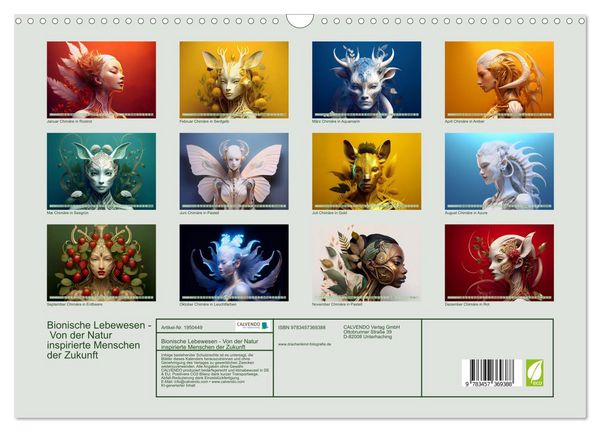 Produktbild: Bionische Lebewesen - Von der Natur inspirierte Menschen der Zukunft (Wandkalender 2026 DIN A3 quer), CALVENDO Monatskalender