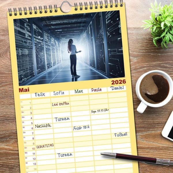 Produktbild: Familienplaner 2026 - Visuelle Reise in die digitale Welt mit 5 Spalten (Wandkalender, 21 x 45 cm) CALVENDO
